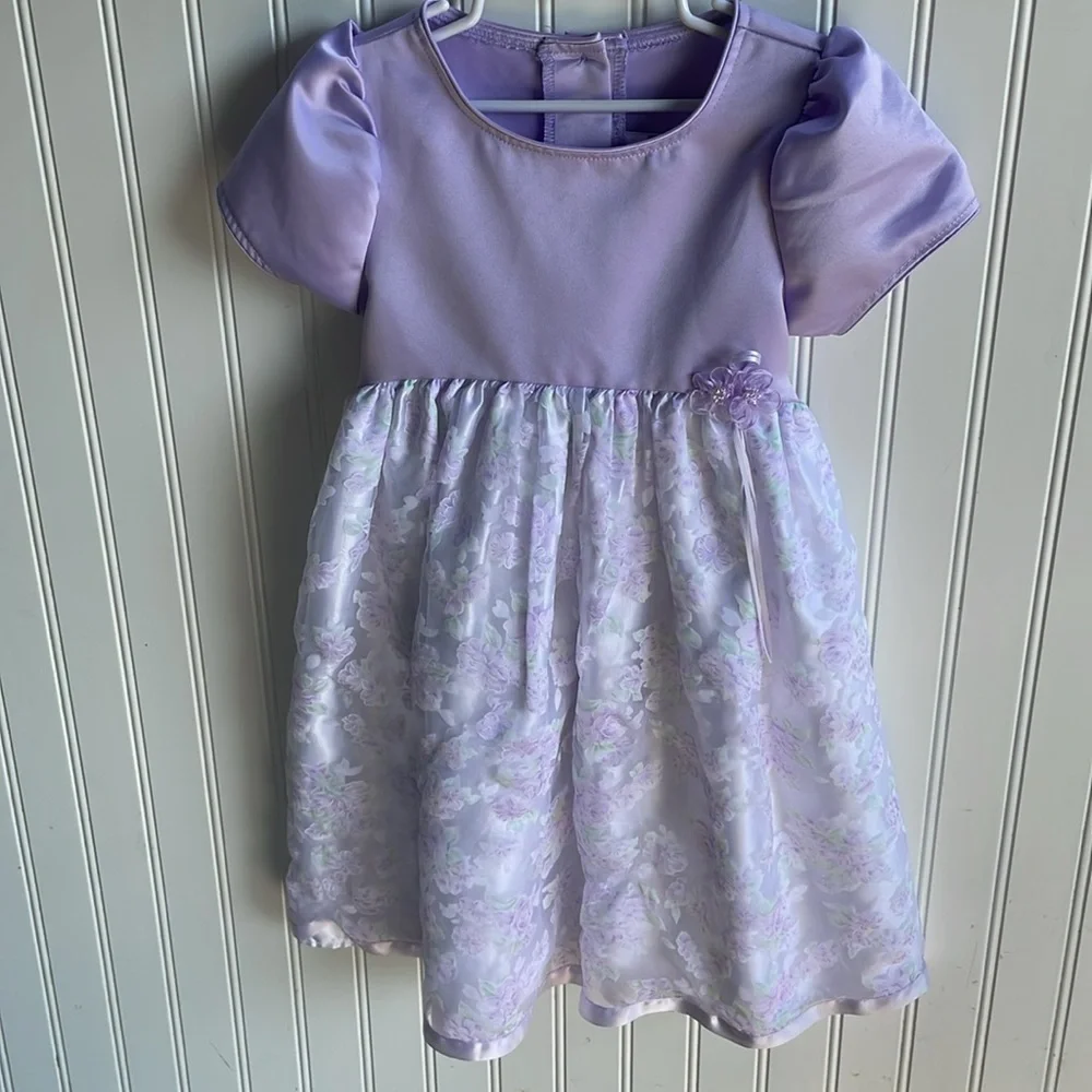 BROOKE LINDSAY GIRLS LAVENDER FLORAL FORMAL PUFFY SLEEVE DRESS SIZE 6X